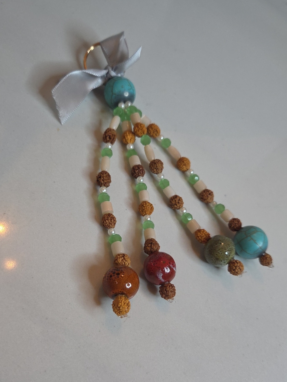 Handmade Multi-Bead Tassel Bag Charm Turquoise